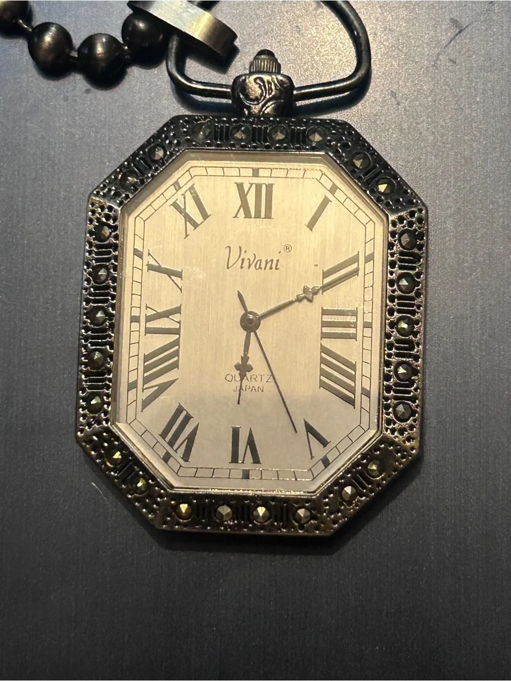 Vintage-Inspired Octagonal Pocket Watch Necklace - Bronze Tone